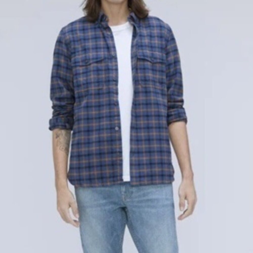 Everlane Men The Brushed Flannel Long Sleeve Shirt Blue Plaid S